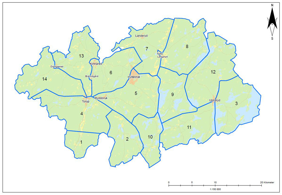 Bild: Karta över inventeringsområden i Hylte kommun